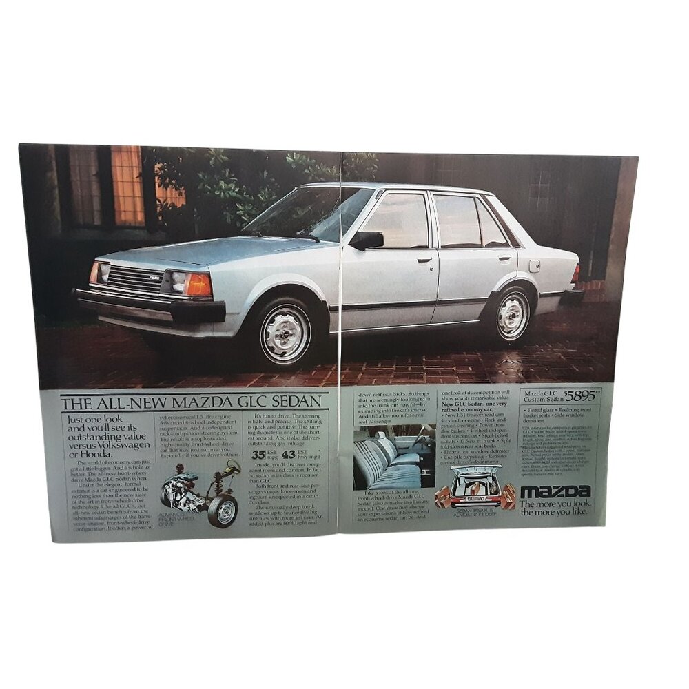 1981 Mazda GLC Sedan Vintage Print Ad Economy Car Value vs VW Honda 43 MPG